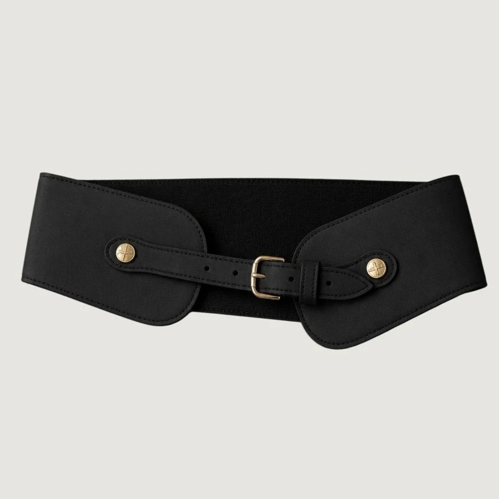 House of Harlow Leather Stretch Belt Wide Black Cinch Waist Boho Chic